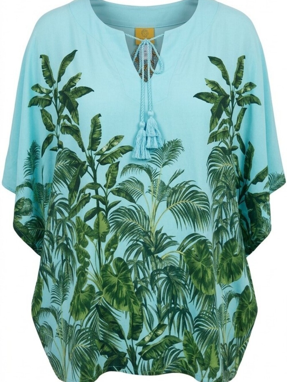 Ruby Rd. Petite Tropical Palm Leaf Tunic Top Size PL Turquoise Jungle Resort...
